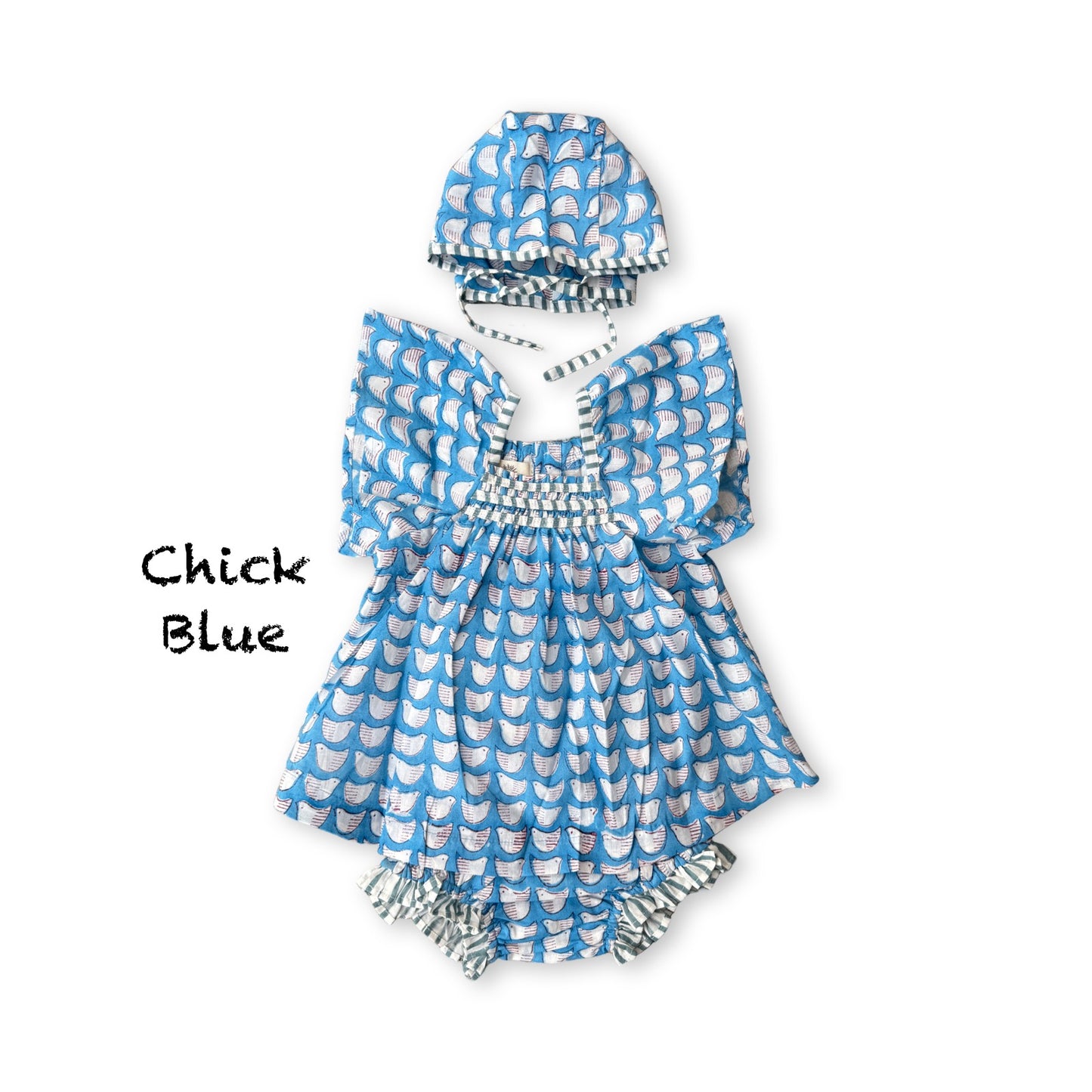 Baby 3 set of Bonnet / Frock / Bloomers 【Chick】