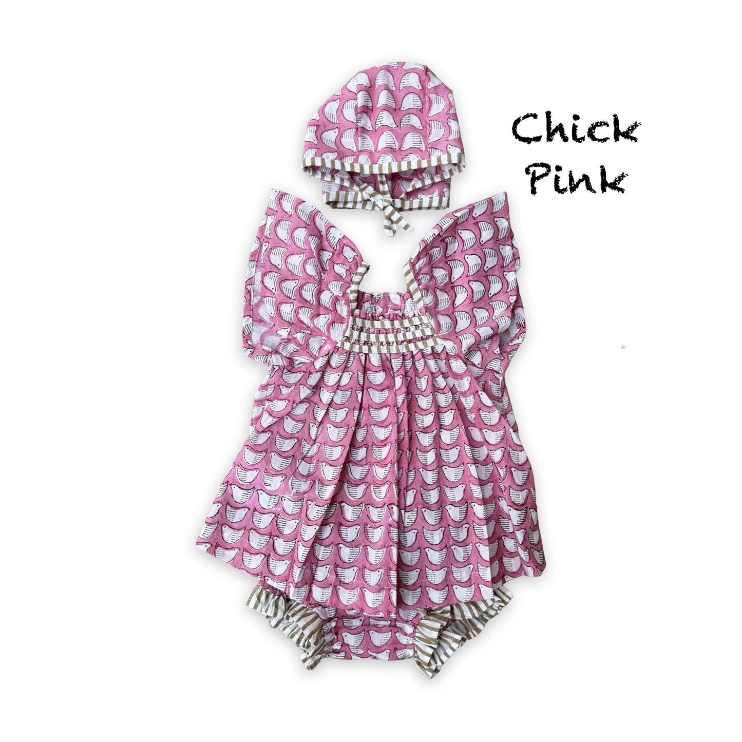 Baby 3 set of Bonnet / Frock / Bloomers 【Chick】