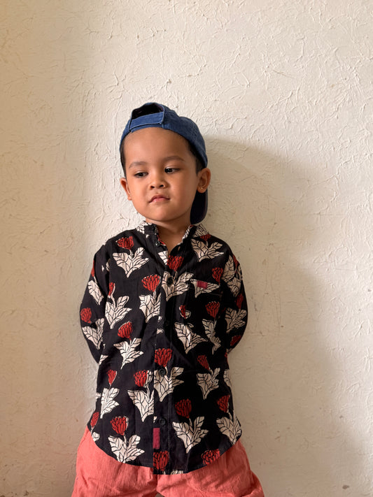 Boys Block Print Long Sleeve Regular Fit Shirt