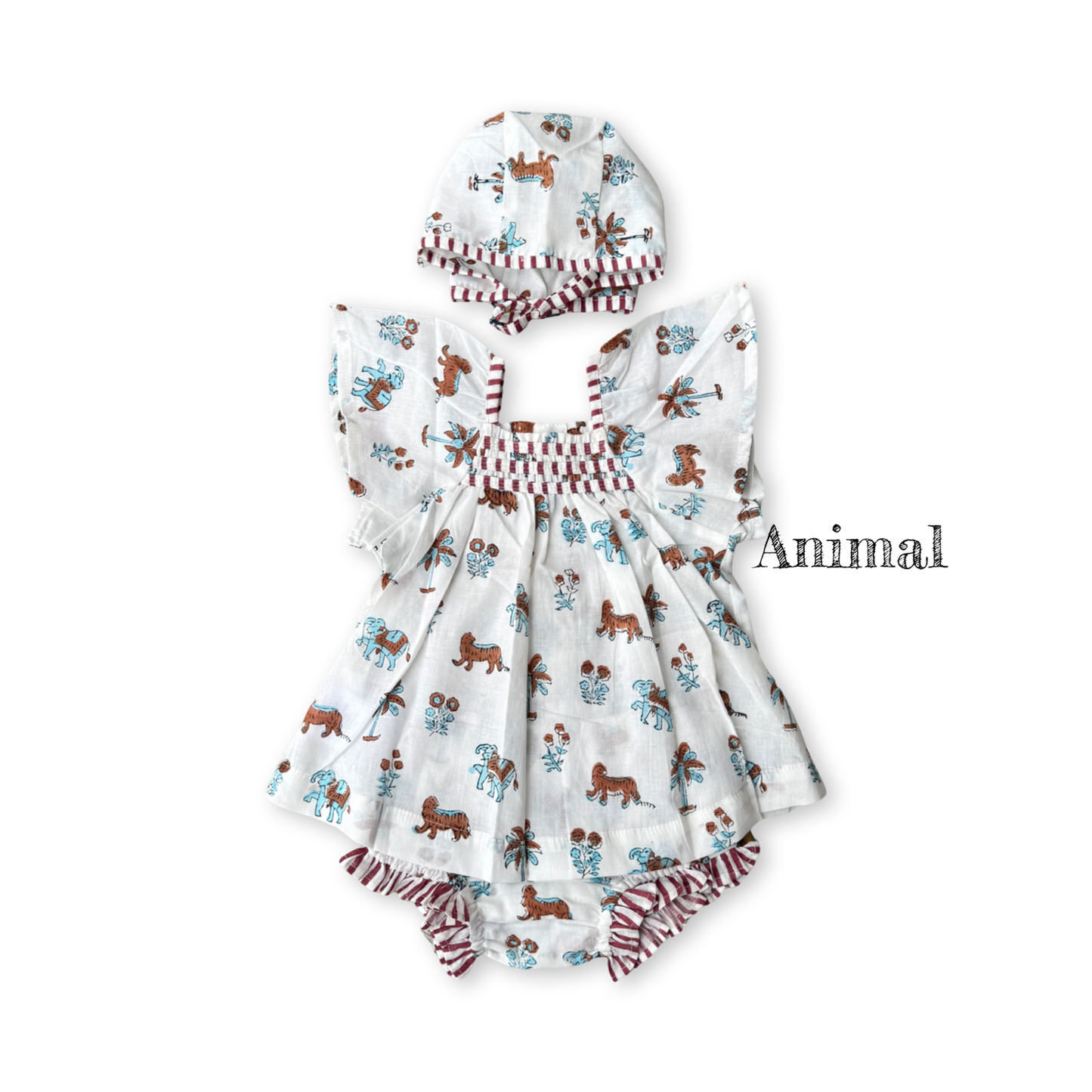 Baby 3 set of Bonnet / Frock / Bloomers 【White 3 colors】