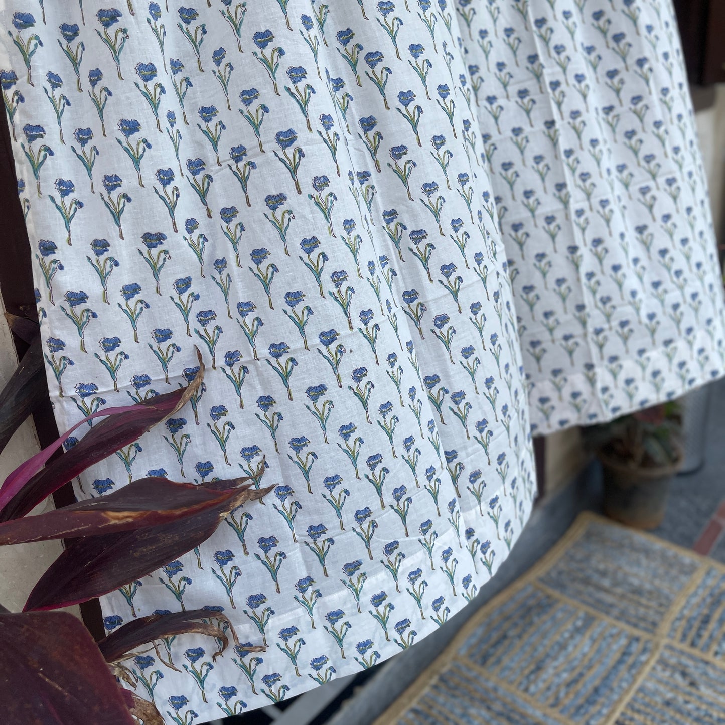Japanese style Goodwill short - NOREN- Pair of Cotton Curtain Hand block print