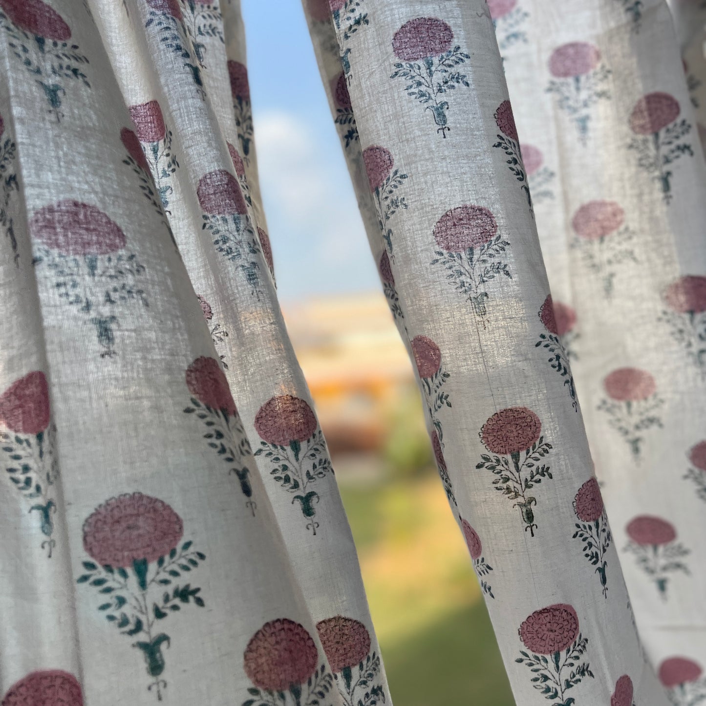 Japanese style Goodwill short - NOREN- Pair of Cotton Curtain Hand block print