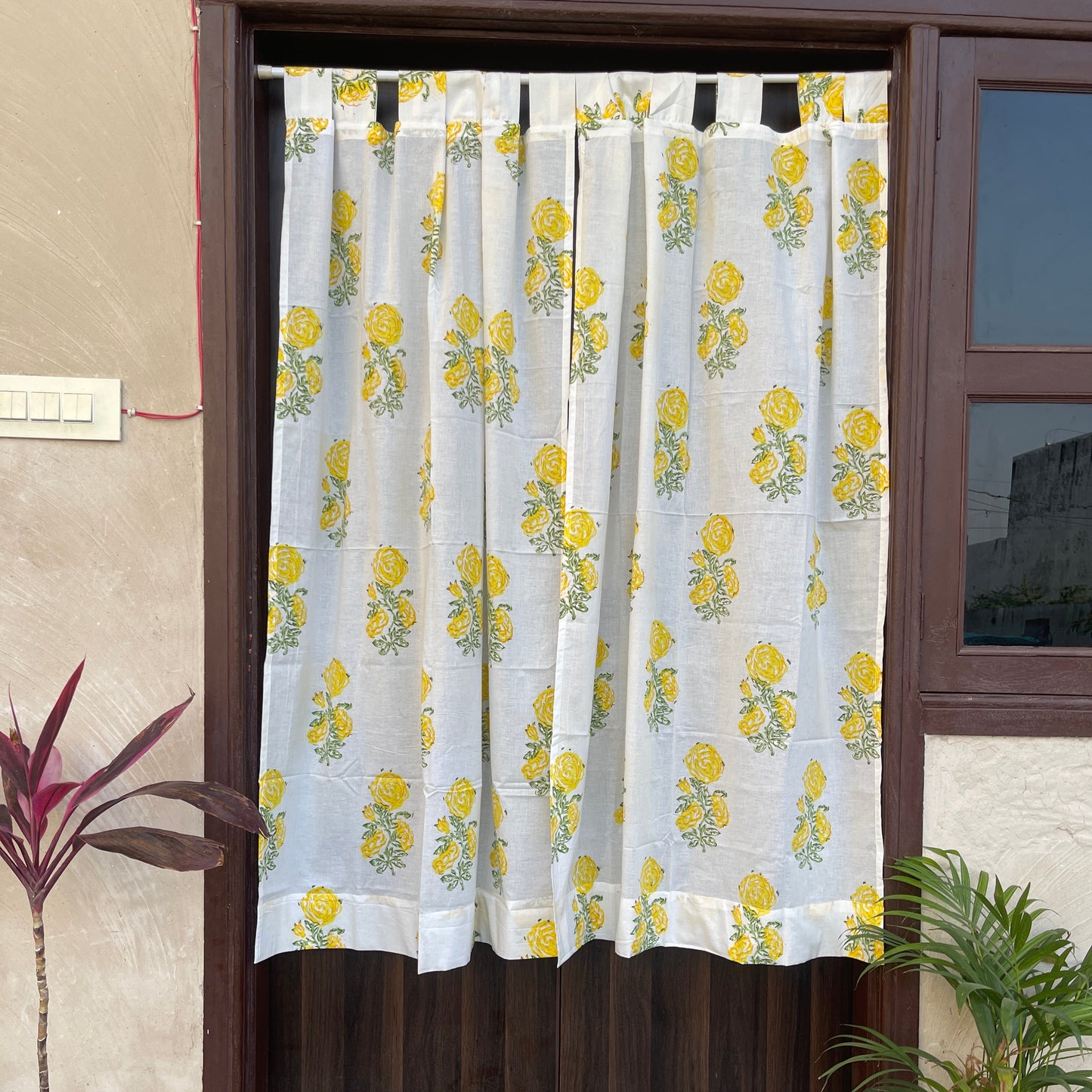 Japanese style Goodwill short - NOREN- Pair of Cotton Curtain Hand block print