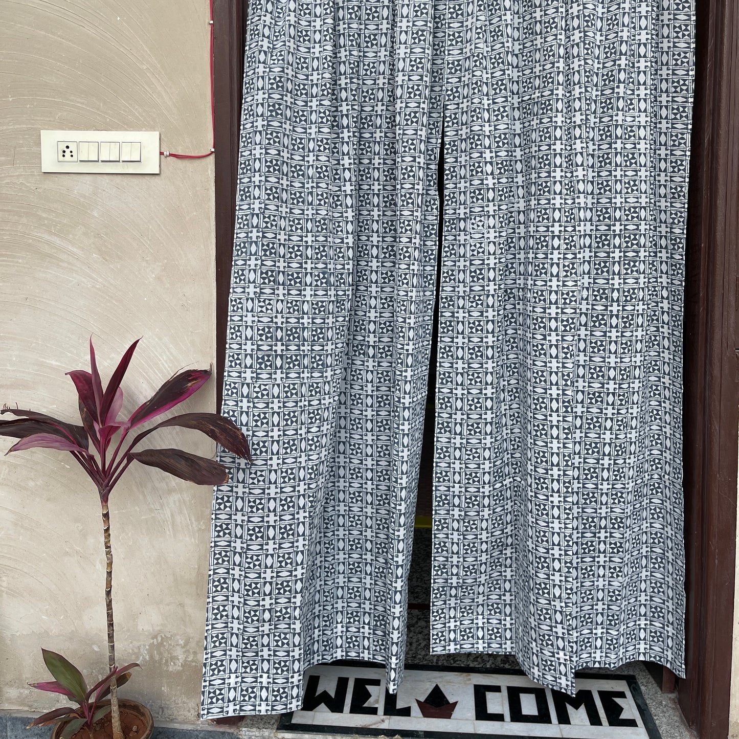 Japanese style Goodwill long - NOREN- Pair of Cotton Curtain Hand block print