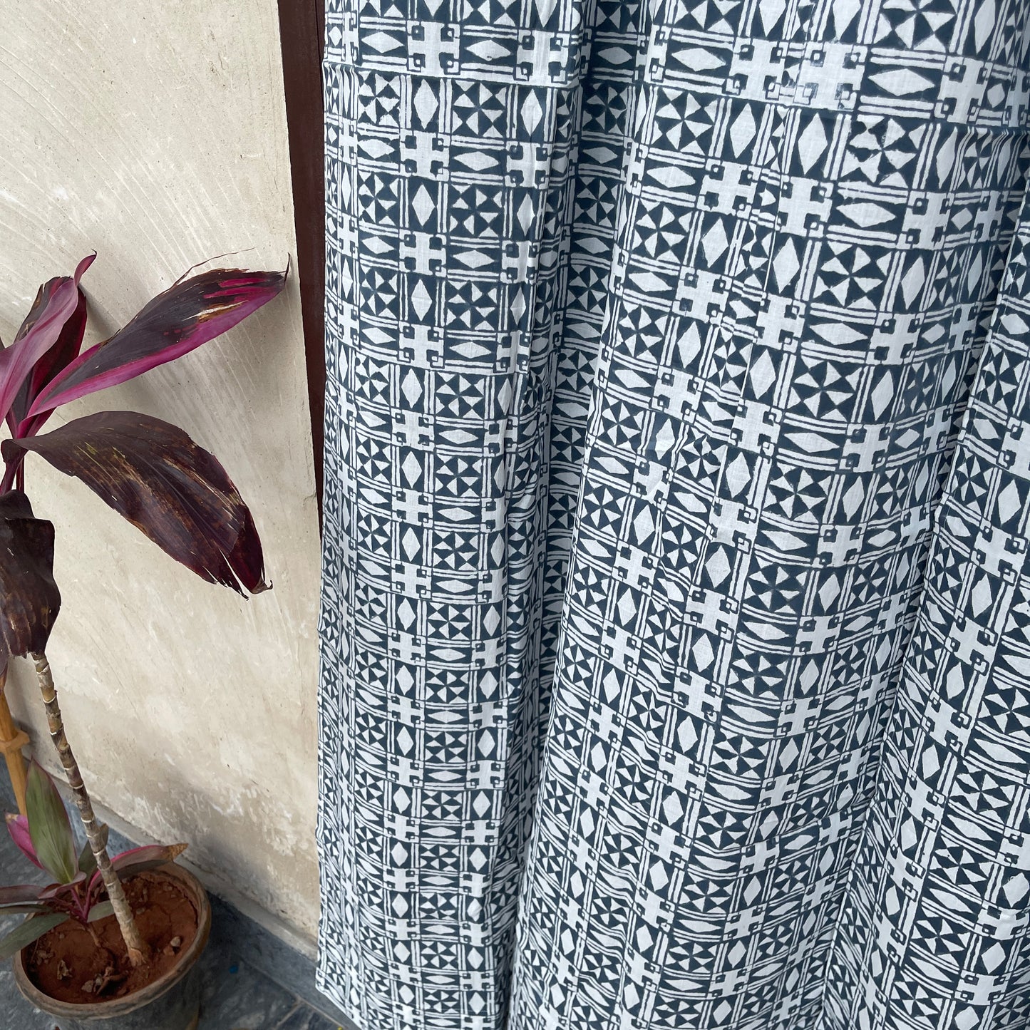 Japanese style Goodwill long - NOREN- Pair of Cotton Curtain Hand block print