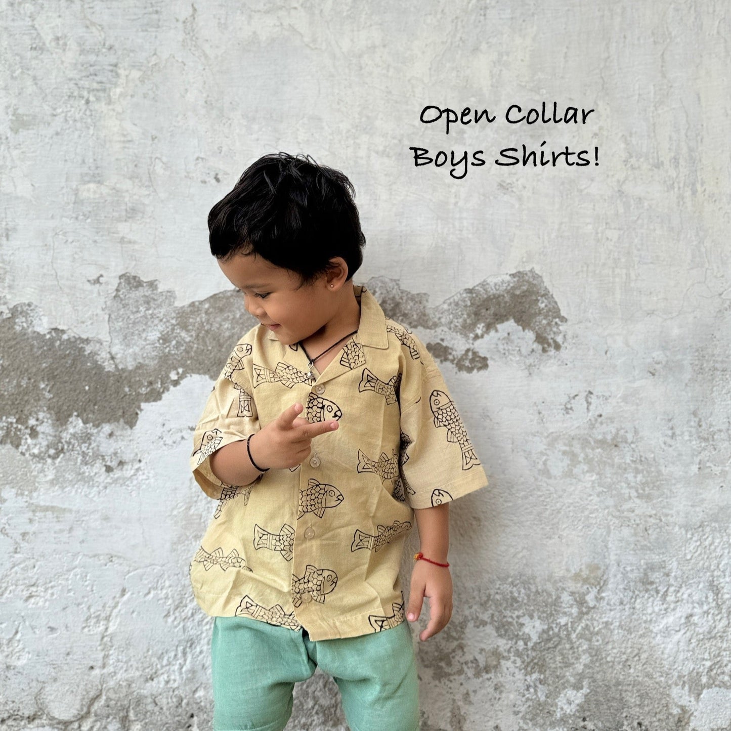 Open Collar Shirts -Block Print Cotton-