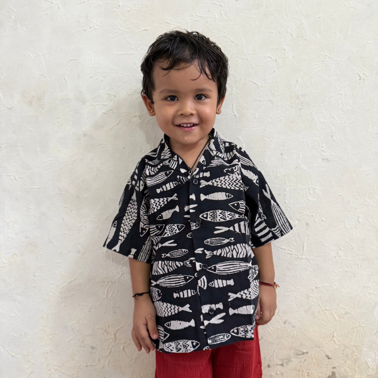 Open Collar Shirts -Block Print Cotton-