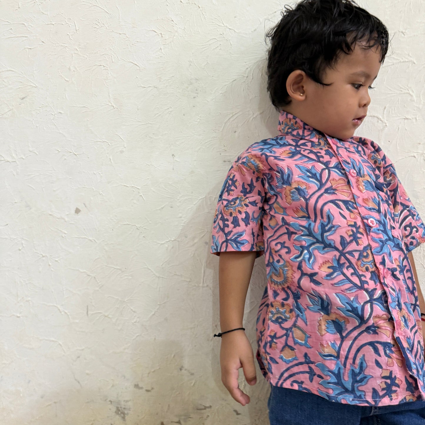 Boys Block Print Short Sleeve Shirt -Block Print Cotton-