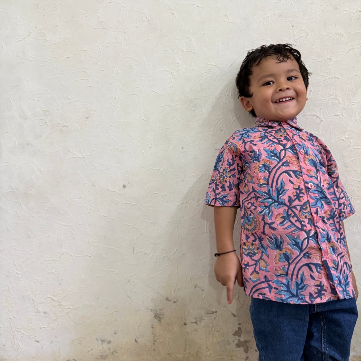Boys Block Print Short Sleeve Shirt -Block Print Cotton-