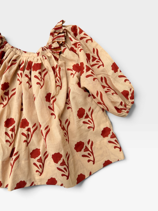 Ruffle Neck Flower Balloon Tunic
