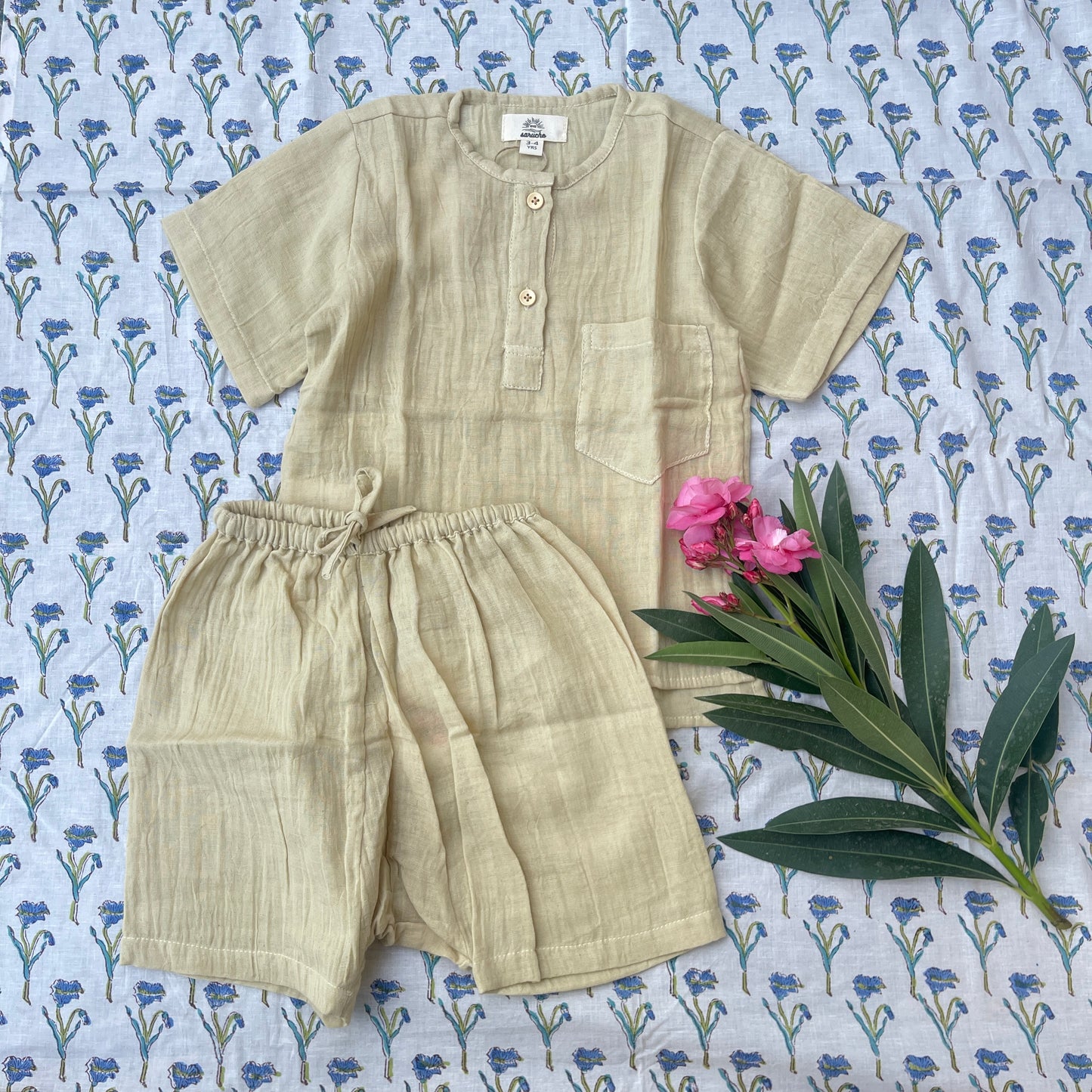 Muslin cotton loose fit pullover shirts and sirwal shorts set Unisex