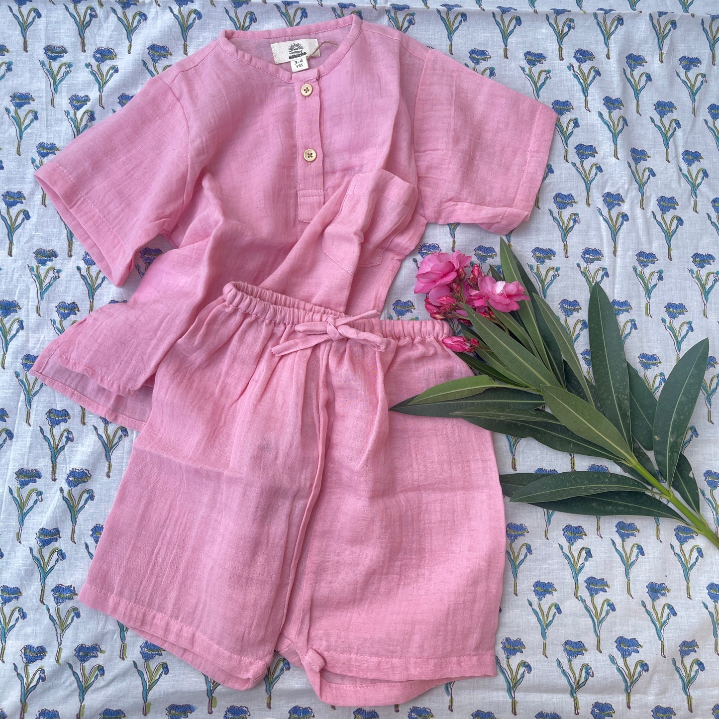 Muslin cotton loose fit pullover shirts and sirwal shorts set Unisex