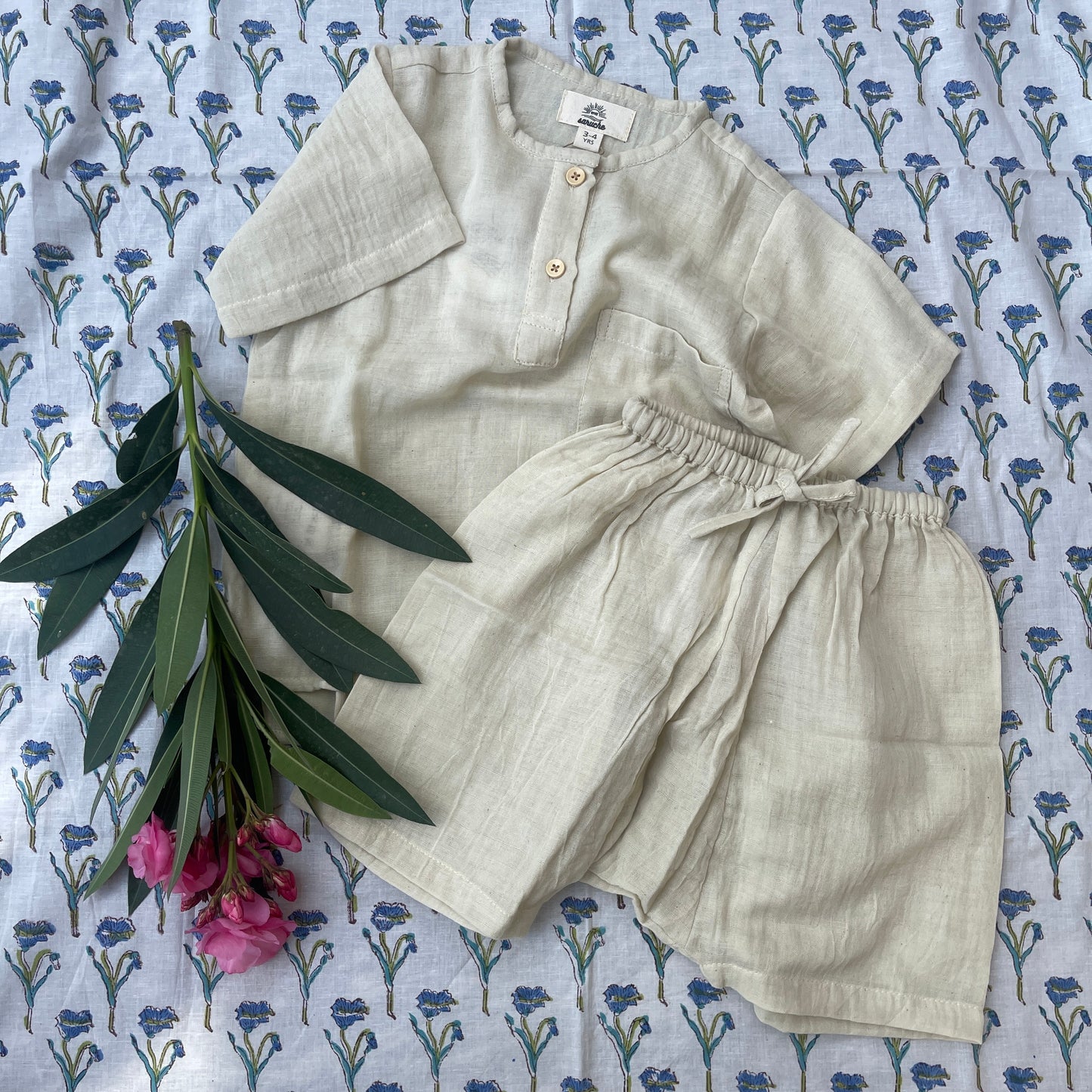 Muslin cotton loose fit pullover shirts and sirwal shorts set Unisex