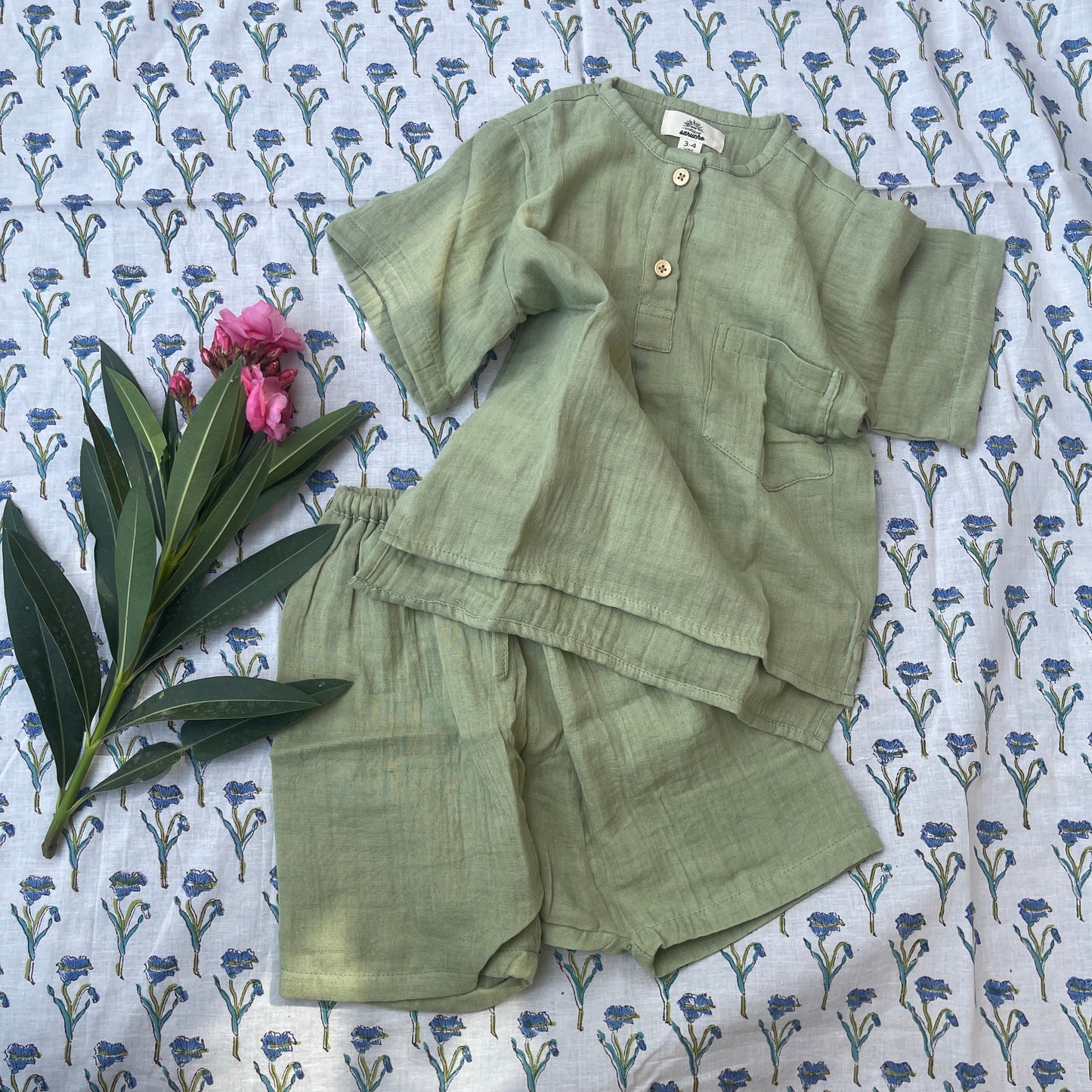 Muslin cotton loose fit pullover shirts and sirwal shorts set Unisex