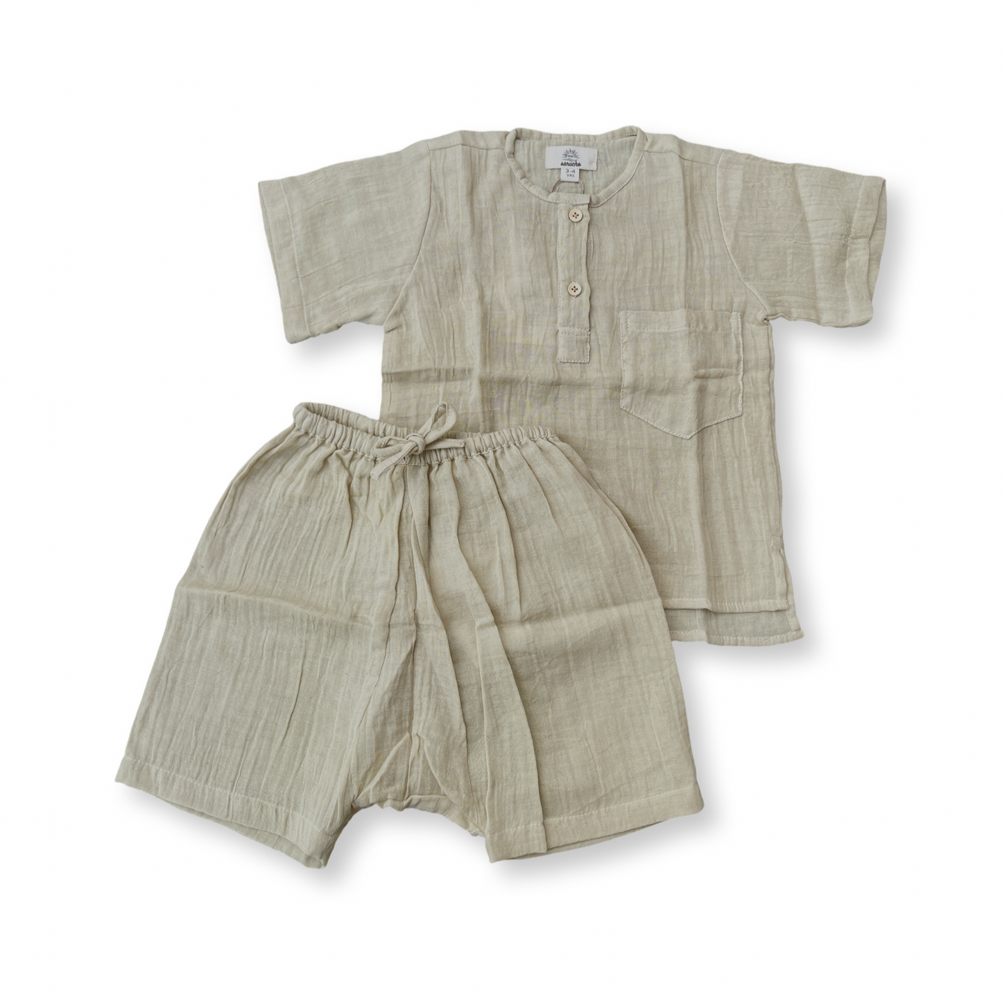 Muslin cotton loose fit pullover shirts and sirwal shorts set Unisex
