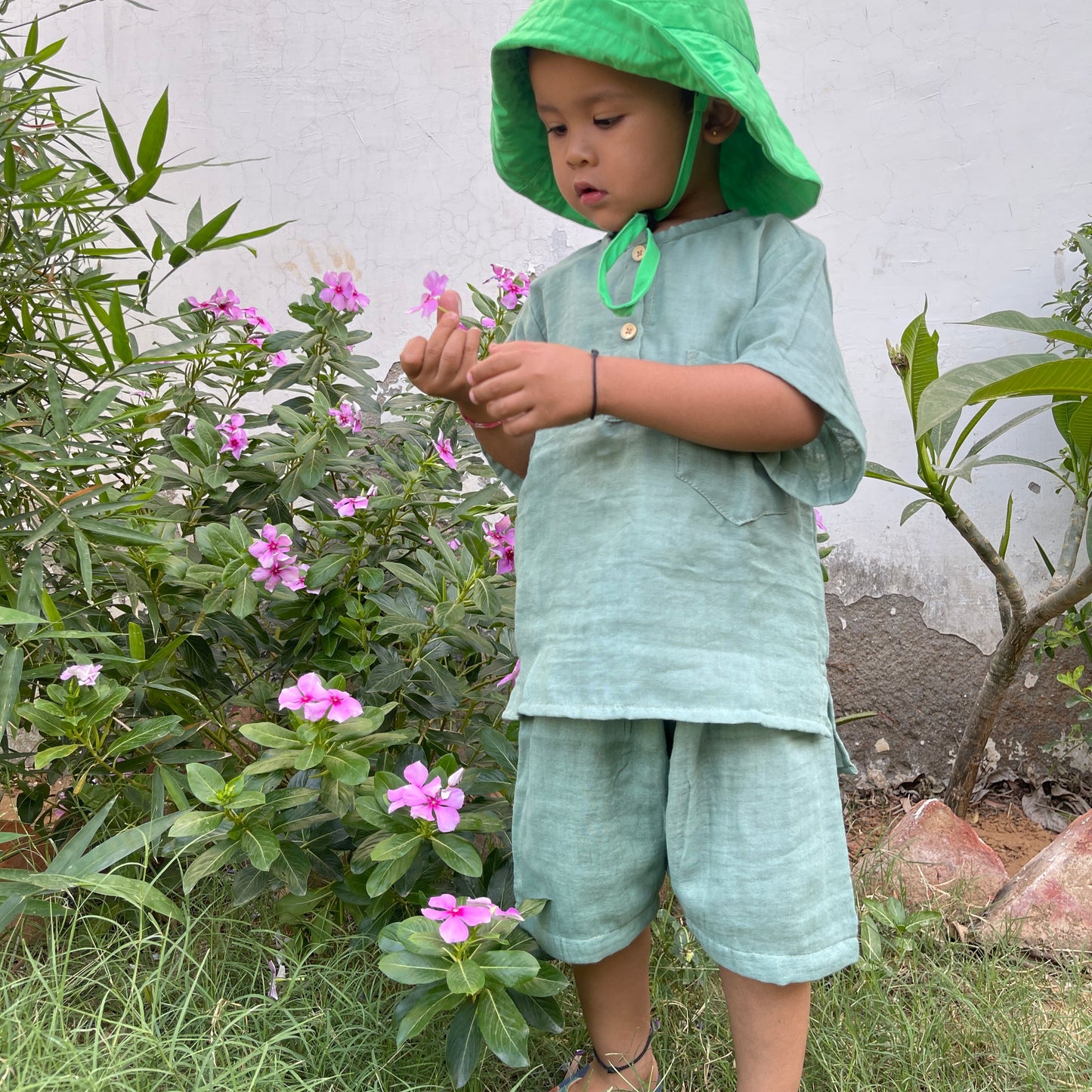 Muslin cotton loose fit pullover shirts and sirwal shorts set Unisex