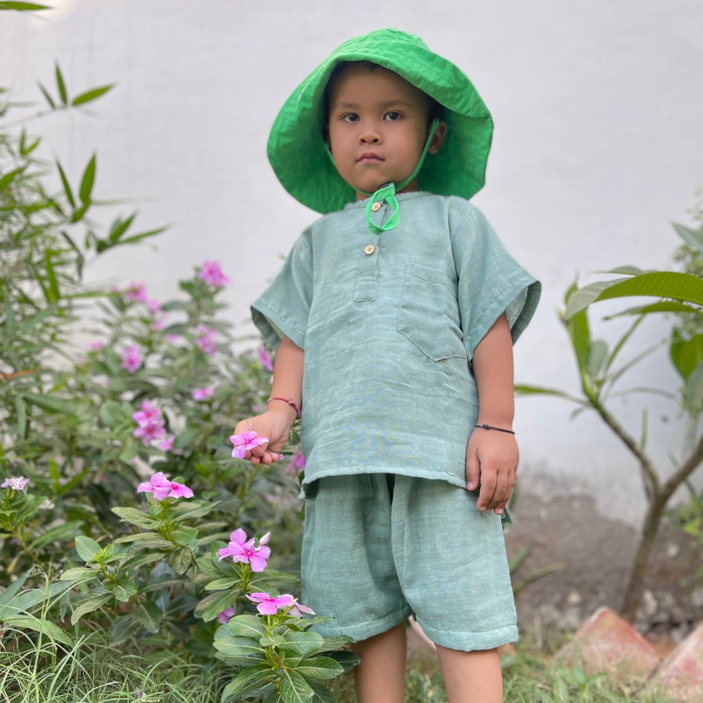 Muslin cotton loose fit pullover shirts and sirwal shorts set Unisex