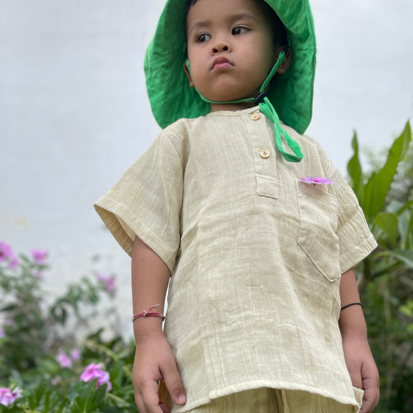 Muslin cotton loose fit pullover shirts and sirwal shorts set Unisex