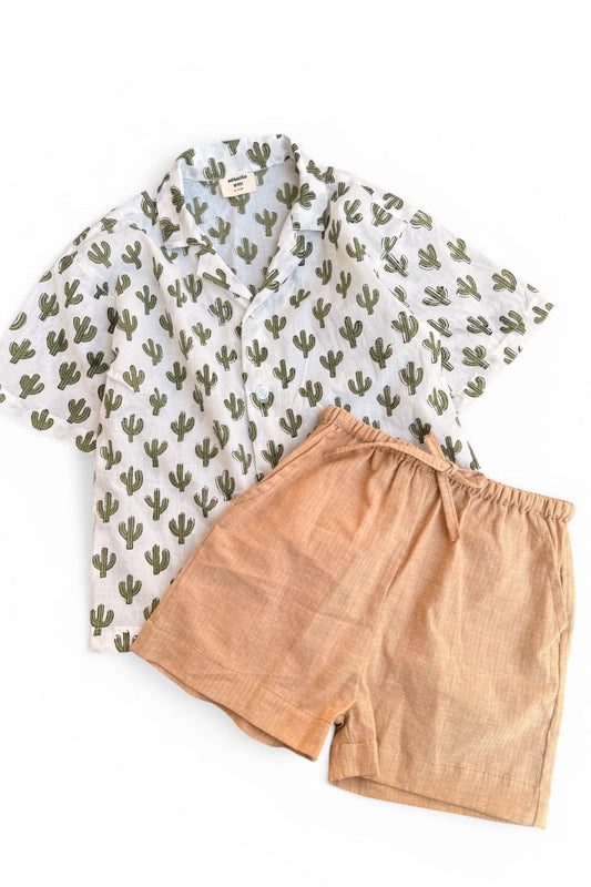 Boy Shirt and Short Set, Block Print × Khadi Cotton