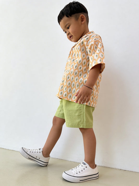 Boy Shirt and Short Set, Block Print × Khadi Cotton