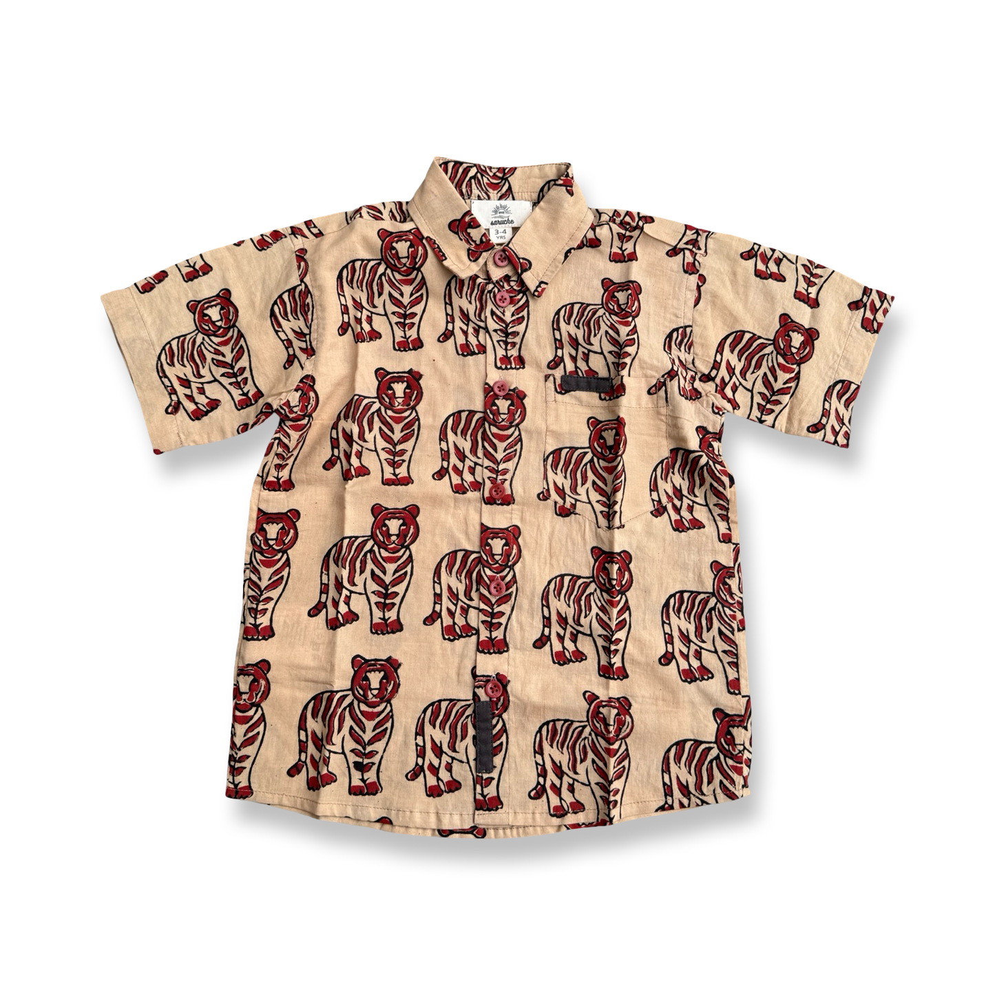 Boys Block Print Short Sleeve Shirt -Block Print Cotton-