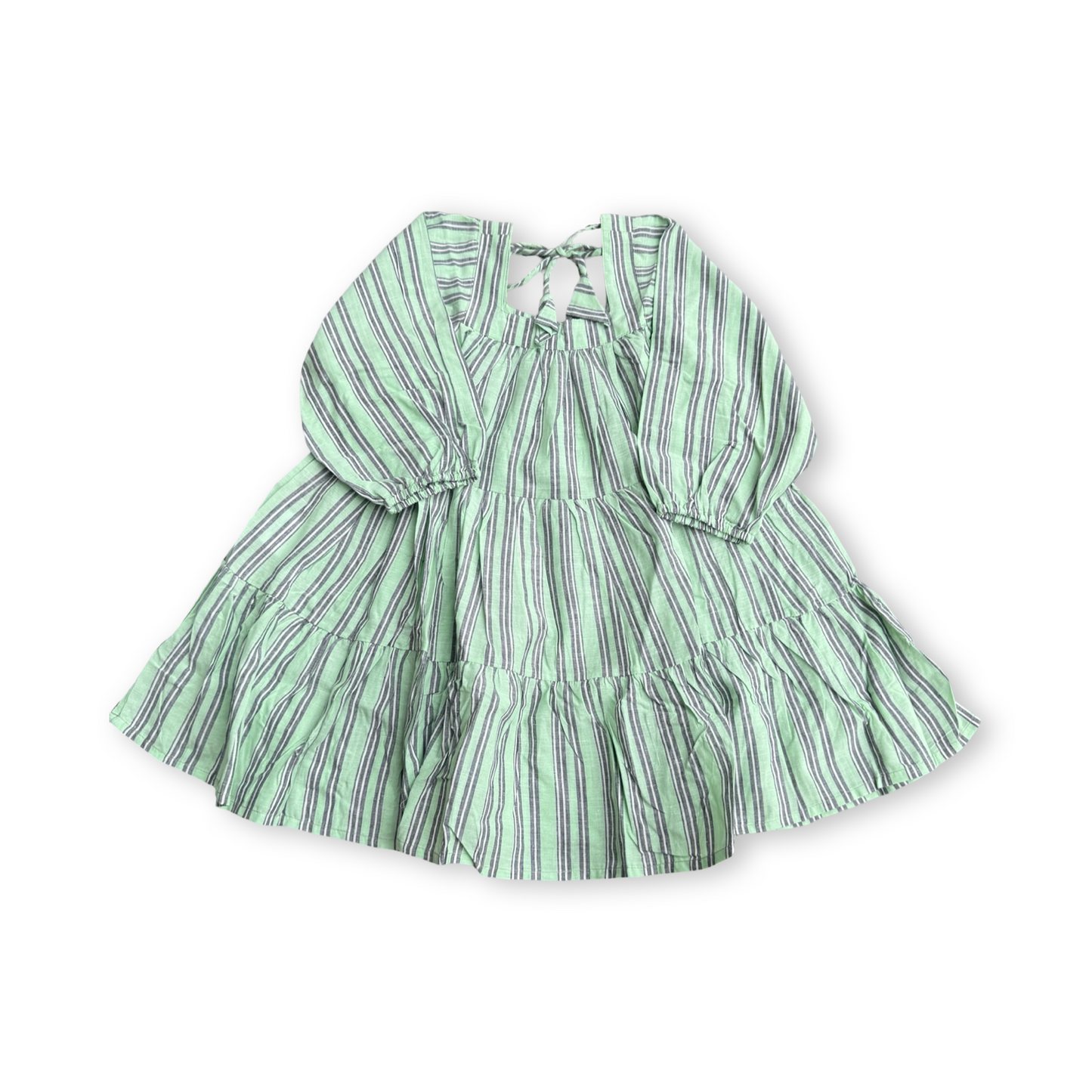 ⭐︎4才から9才まで⭐︎ Square Neck Tunic Dress - Khadi Stripes Cotton-