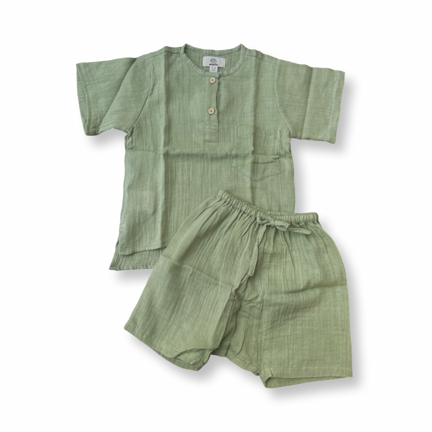 Muslin cotton loose fit pullover shirts and sirwal shorts set Unisex