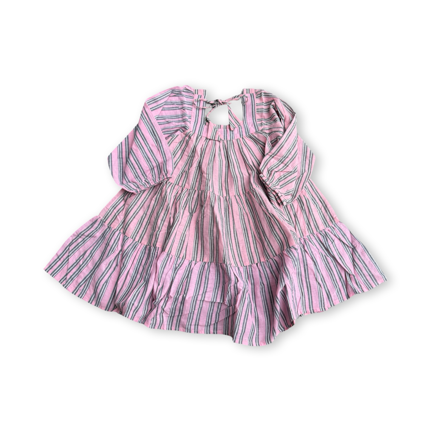 ⭐︎4才から9才まで⭐︎ Square Neck Tunic Dress - Khadi Stripes Cotton-