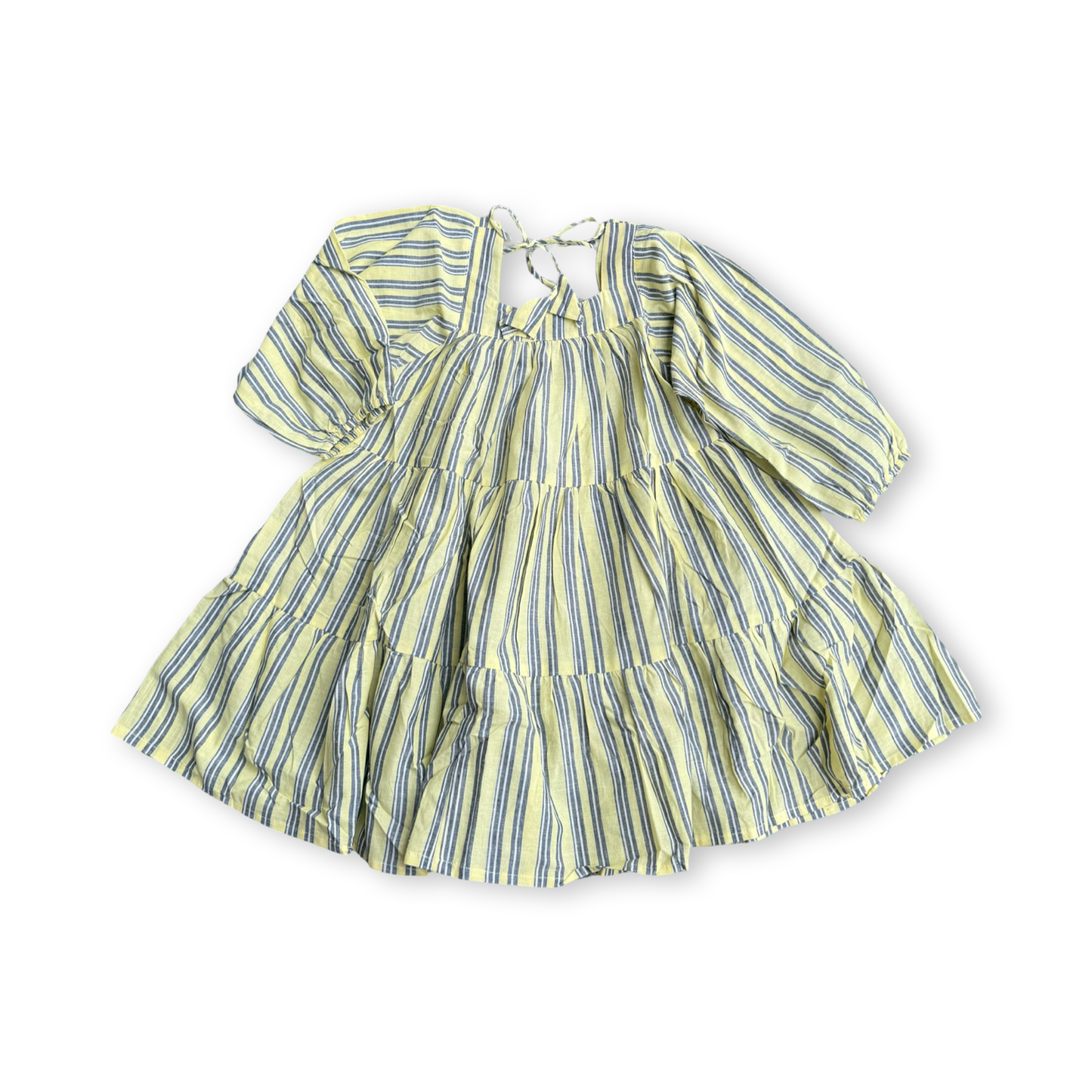 ⭐︎4才から9才まで⭐︎ Square Neck Tunic Dress - Khadi Stripes Cotton-