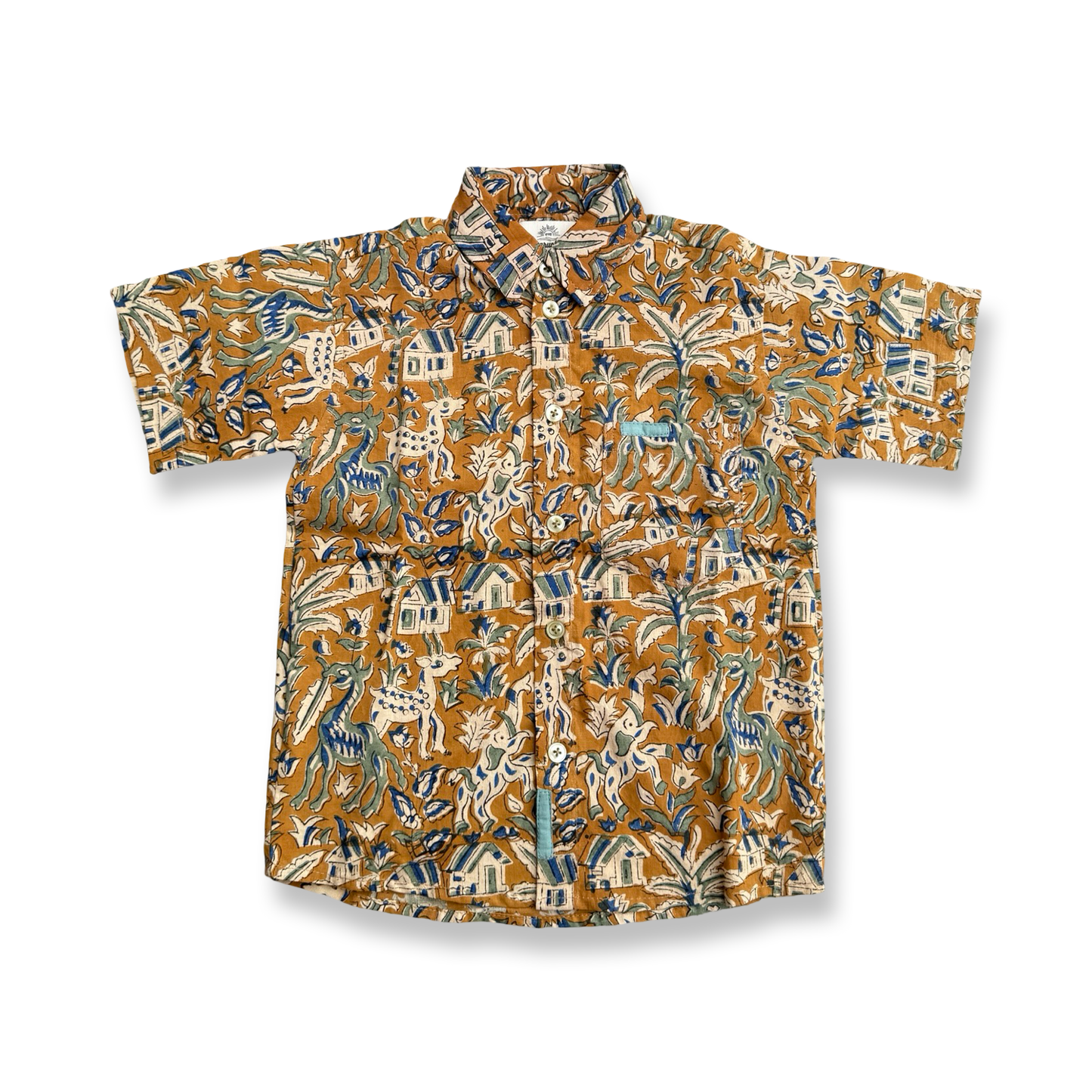 Boys Block Print Short Sleeve Shirt -Block Print Cotton-