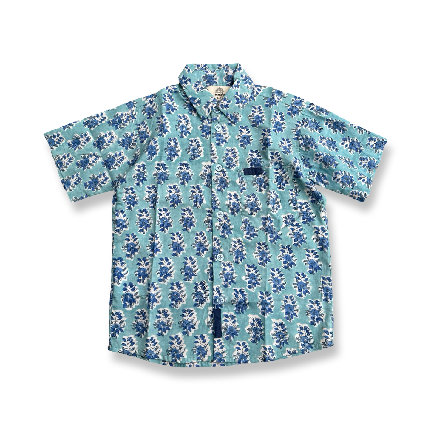 Boys Block Print Short Sleeve Shirt -Block Print Cotton-