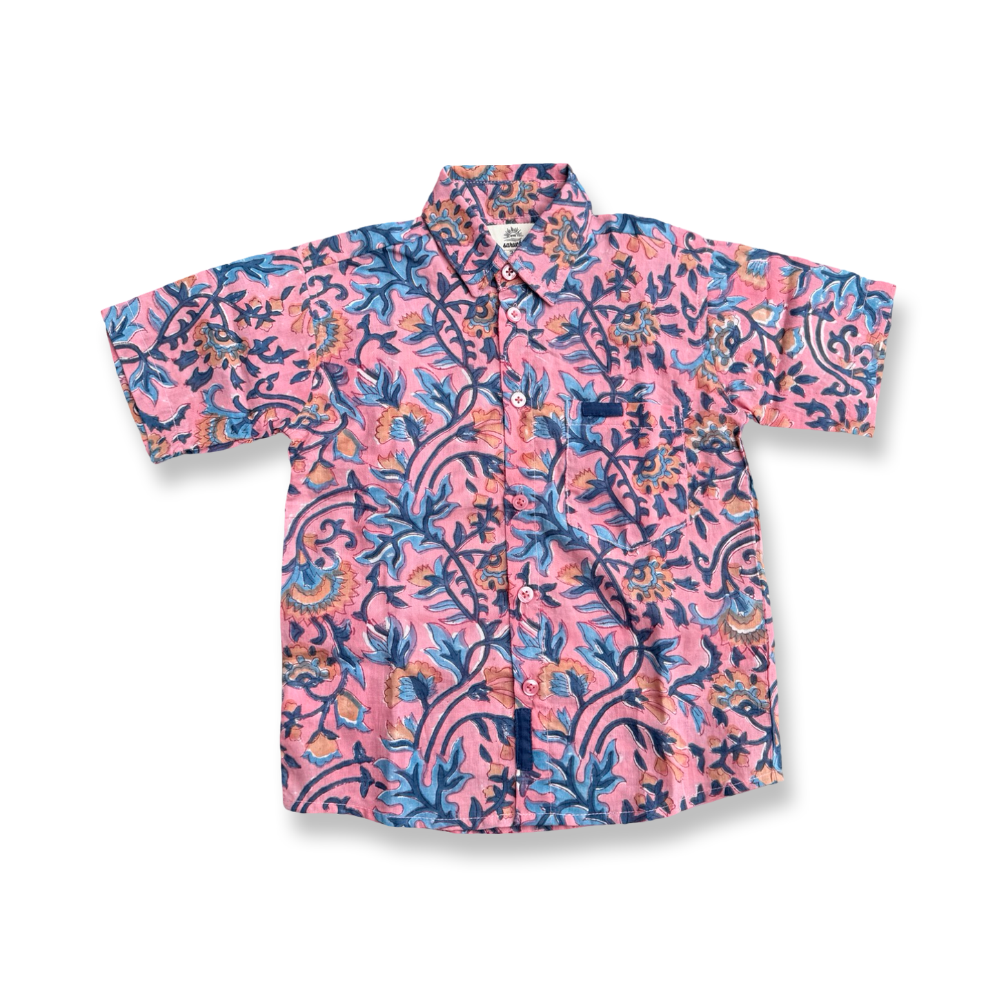 Boys Block Print Short Sleeve Shirt -Block Print Cotton-