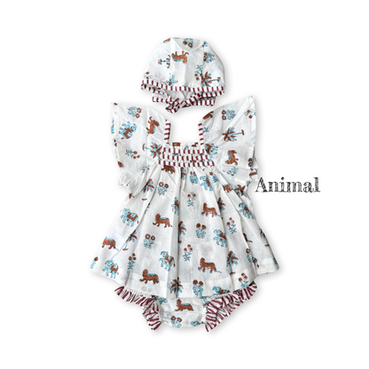 Baby 3 set of Bonnet / Frock / Bloomers 【White 3 colors】