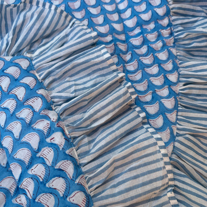 Baby Quilt Play Mat Heart Frill -Blue × Blue Stripe-