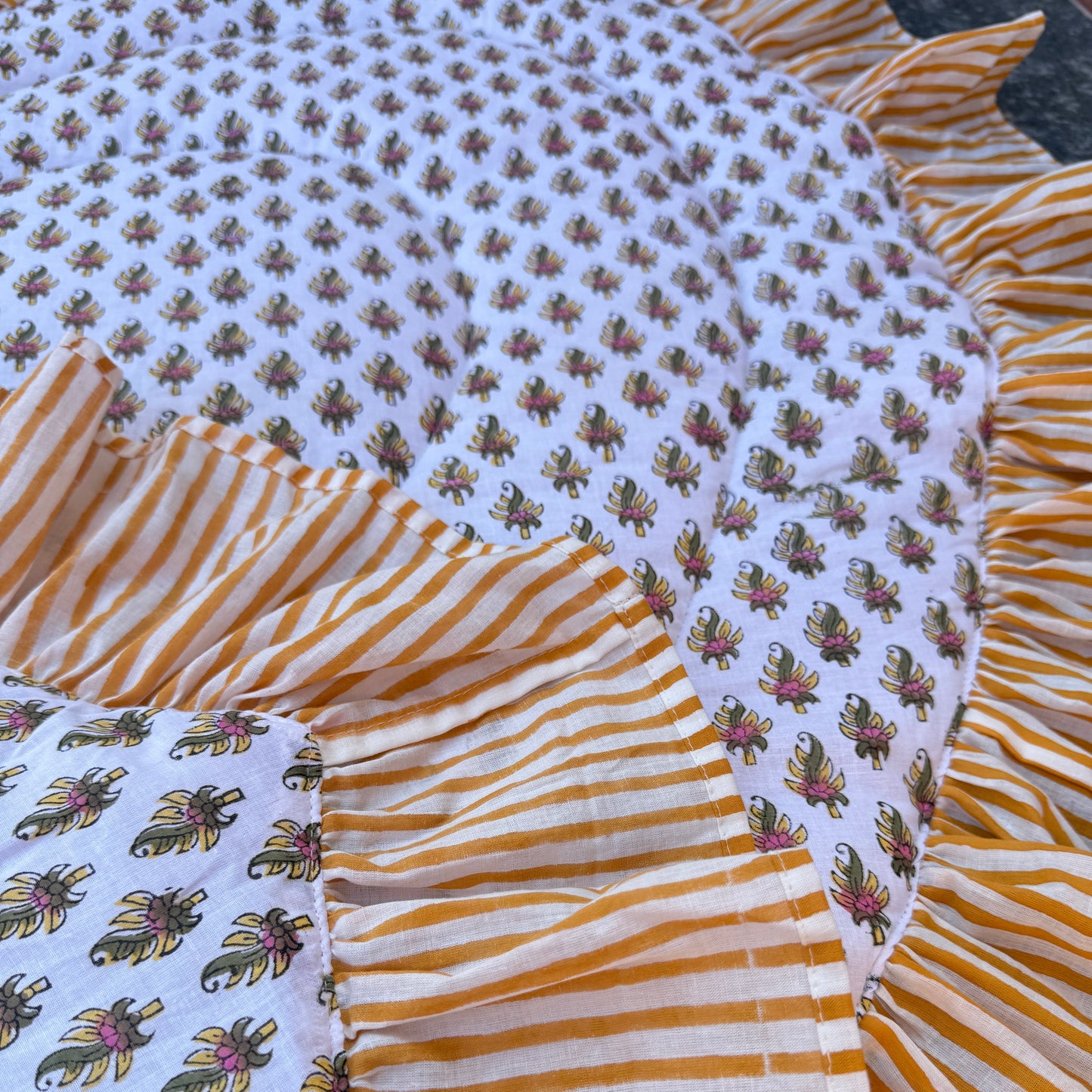 Baby Quilt Play Mat Heart Frill -Yellow × Orange Stripe-