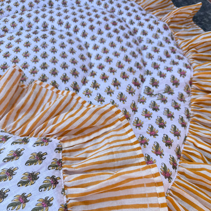 Baby Quilt Play Mat Heart Frill -Yellow × Orange Stripe-