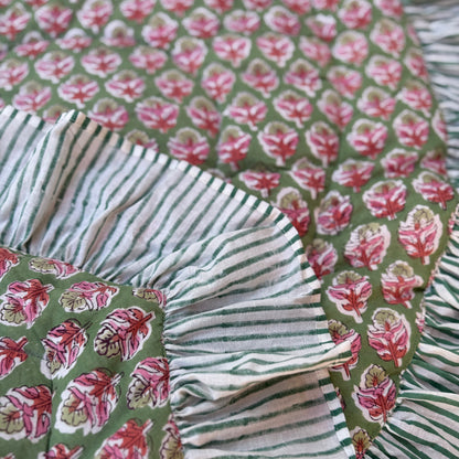 Baby Quilt Play Mat Heart Frill -Green × Green Stripe-