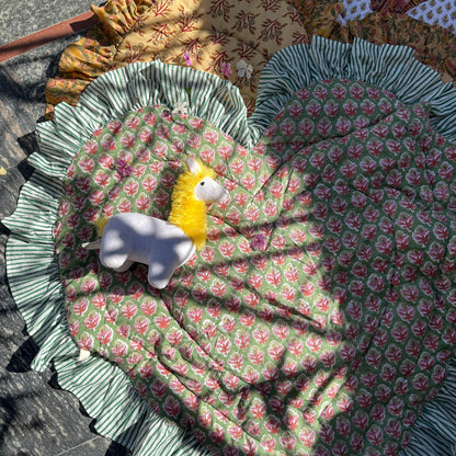 Baby Quilt Play Mat Heart Frill -Green × Green Stripe-