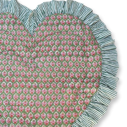 Baby Quilt Play Mat Heart Frill -Green × Green Stripe-