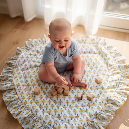 Baby Quilt Play Mat Heart Frill -White Yellow-