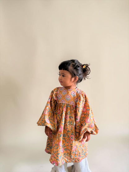 Balloon Sleeve Midi Retro Dress