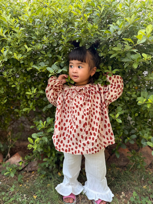 Leopard Print Block Print Blouse -Natural Dyed-