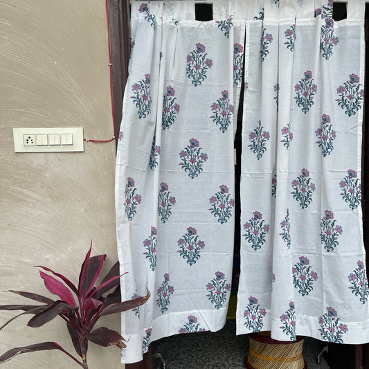 Japanese style Goodwill short - NOREN- Pair of Cotton Curtain Hand block print