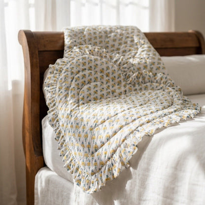 Baby Quilt Play Mat Heart Frill -White Yellow-