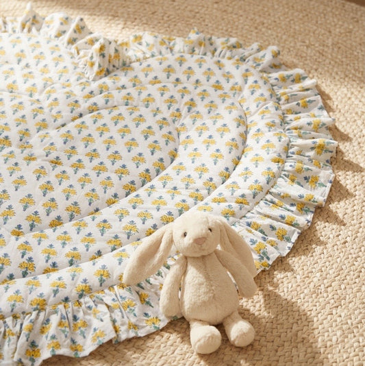 Baby Quilt Play Mat Heart Frill -White Yellow-