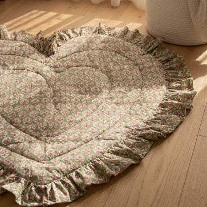Baby Quilt Play Mat Heart Frill -Green-