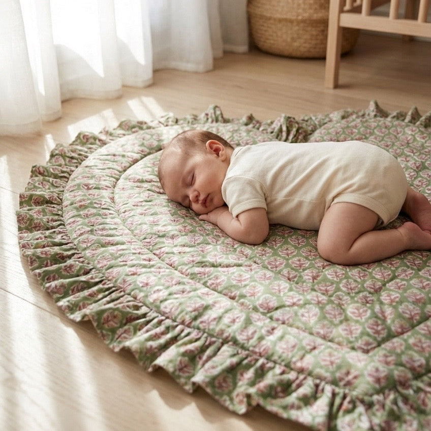 Baby Quilt Play Mat Heart Frill -Green-