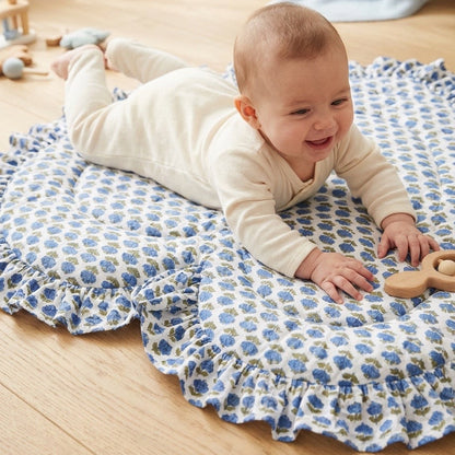 Baby Quilt Play Mat Heart Frill -Royal Blue Flower-