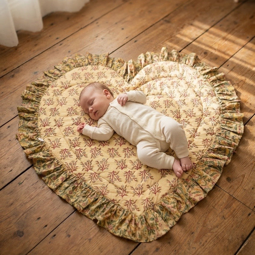 Baby Quilt Play Mat Heart Frill -Natural × Beige-