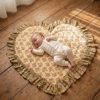 Baby Quilt Play Mat Heart Frill -Natural × Beige-